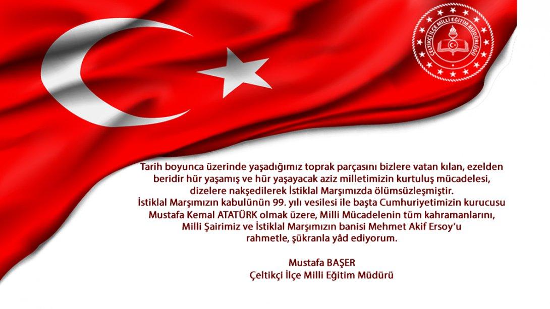 12 Mart İstiklal Marşı'nın Kabulü ve Mehmet Akif Ersoy'u Anma Günü Mesajı